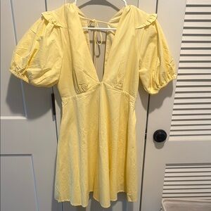 Yellow Puff Sleeve Mini Dress